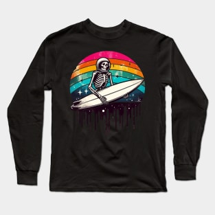 Funny Skeleton Surfer Rainbow Long Sleeve T-Shirt